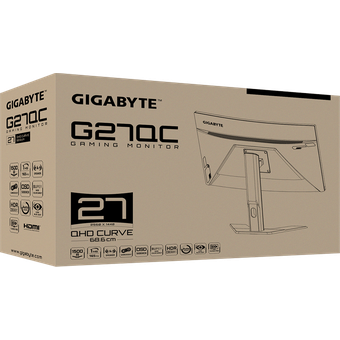 GIGABYTE G27QC A, 27" QHD 165Hz 1ms Curved Gaming Monitor