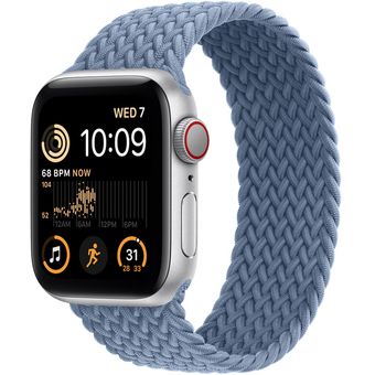Apple Watch SE 2022 (44mm, GPS + Cellular) - Silver Aluminum Case with Braided Solo Loop