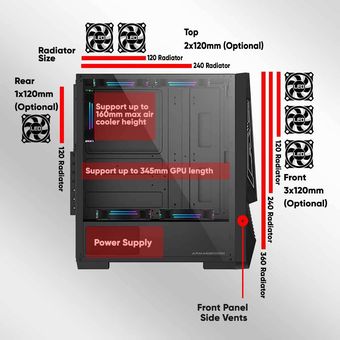 Armaggeddon Aero III ATX Gaming PC Case w/ Tempered Glass
