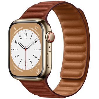 Apple Watch Series 8 (41mm, GPS + Cellular) - Gold Stainless Steel Case with Leather Link