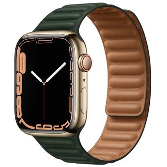 Apple Watch Series 7 (41mm, GPS + Cellular) - Stainless Steel Case with Leather Link