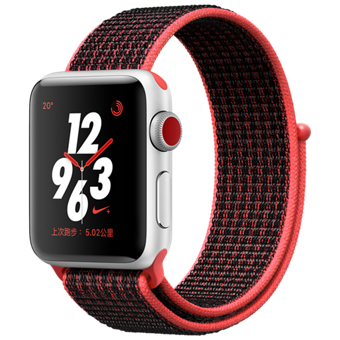 Apple Watch Nike+ Series 3 (GPS + Cellular) - 38mm, Silver Aluminium Case w/ Crimson Black Sports Band 