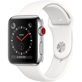 Apple Watch Series 3 (GPS + Cellular) - 42mm, Stainless Steel Case  w/ White Sports Band