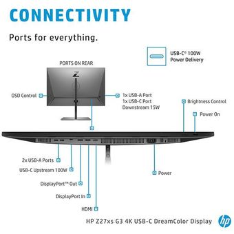 HP Z27xs G3, 27" 4K USB-C DreamColor Display