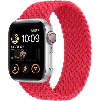 Apple Watch SE 2022 (44mm, GPS + Cellular) - Silver Aluminum Case with Braided Solo Loop