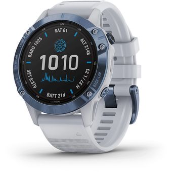Garmin Fenix 6 Pro Solar - 47mm (Mineral Blue Titanium with Whitestone Band)