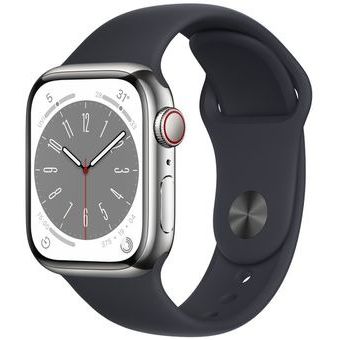 Apple Watch Series 8 (45mm, GPS + Cellular) - Stainless Steel Case with Sport Band
