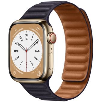 Apple Watch Series 8 (41mm, GPS + Cellular) - Gold Stainless Steel Case with Leather Link