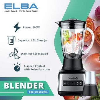 Elba 1.5L Glass Jar Blender [EBG-K1556G(BK)]
