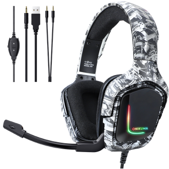ONIKUMA K20 Wired Gaming Headsets (Camouflage Grey)