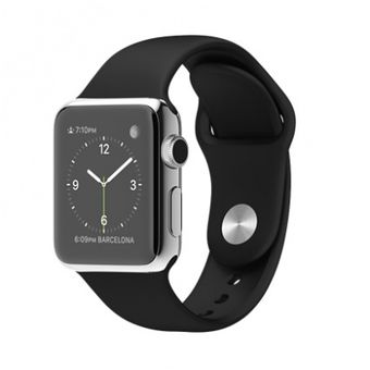 Apple Watch 38mm, Stainless Steel Case w/ Black Band