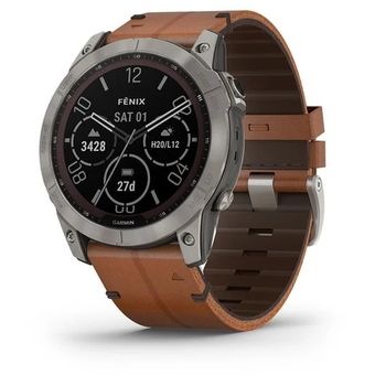 Garmin Fenix 7X Sapphire Solar - 51mm, Titanium with Chestnut Leather Band
