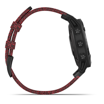 Garmin Fenix 6 (Sapphire - Black DLC with Heathered Red Nylon)