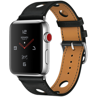 Apple Watch Hermès (GPS + Cellular) - 42mm, Stainless Steel Case w/ Noir Gala Black Single Tour Rallye Band
