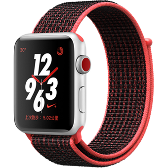 Apple Watch Nike+ Series 3 (GPS + Cellular) - 42mm, Silver Aluminium Case w/ Crimson Black Sports Band 