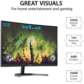 ViewSonic 27" WQHD, 144Hz Curved Gaming Monitor [VX2768-2KPC-MHD]