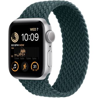Apple Watch SE 2022 (44mm, GPS) - Silver Aluminum Case with Braided Solo Loop