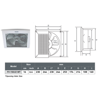 Panasonic Ceiling Mount Ventilation Fan [FV-15TGUZ-WT]