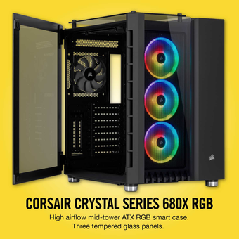 Corsair Crystal Series 680X RGB ATX High Airflow Tempered Glass Smart Case - Black