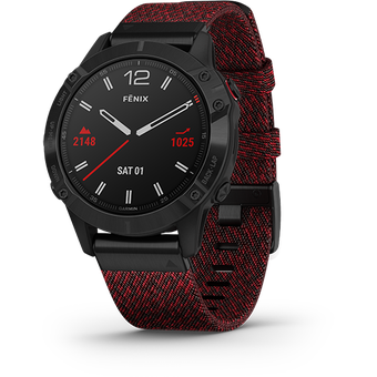 Garmin Fenix 6 (Sapphire - Black DLC with Heathered Red Nylon)