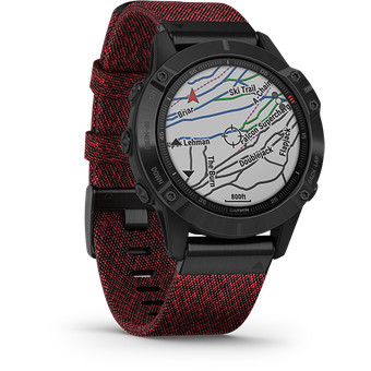Garmin Fenix 6 (Sapphire - Black DLC with Heathered Red Nylon)