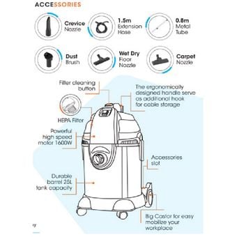 Khind 1600W Vacuum Cleaner ( Wet & Dry ) VC-3666