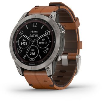Garmin Fenix 7  Sapphire Solar - 47mm, Titanium with Chestnut Leather Band