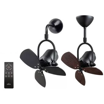 Deka Duo Series M3, 16" Wall Mount Ceiling Fan, Black & Wooden