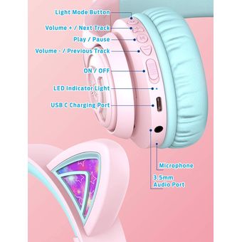 iClever BTH13 Cat-Ear LED Light Up Kids Bluetooth Headphones