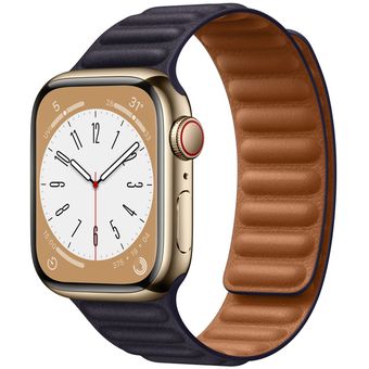 Apple Watch Series 8 (45mm, GPS + Cellular) - Gold Stainless Steel Case with Leather Link