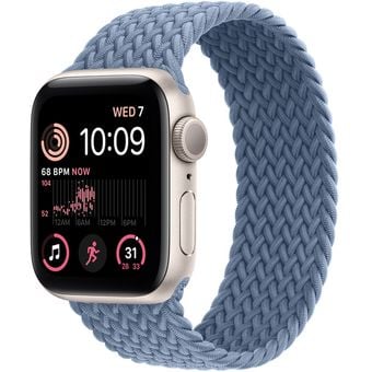 Apple Watch SE 2022 (44mm, GPS) - Starlight Aluminum Case with Braided Solo Loop