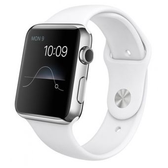 Apple Watch 42mm, Stainless Steel Case w/ White Band
