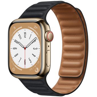 Apple Watch Series 8 (41mm, GPS + Cellular) - Gold Stainless Steel Case with Leather Link