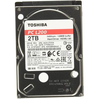 Toshiba L200 Laptop PC 2.5" SATA Hard Drive, 2TB [HDWL120UZSVA]